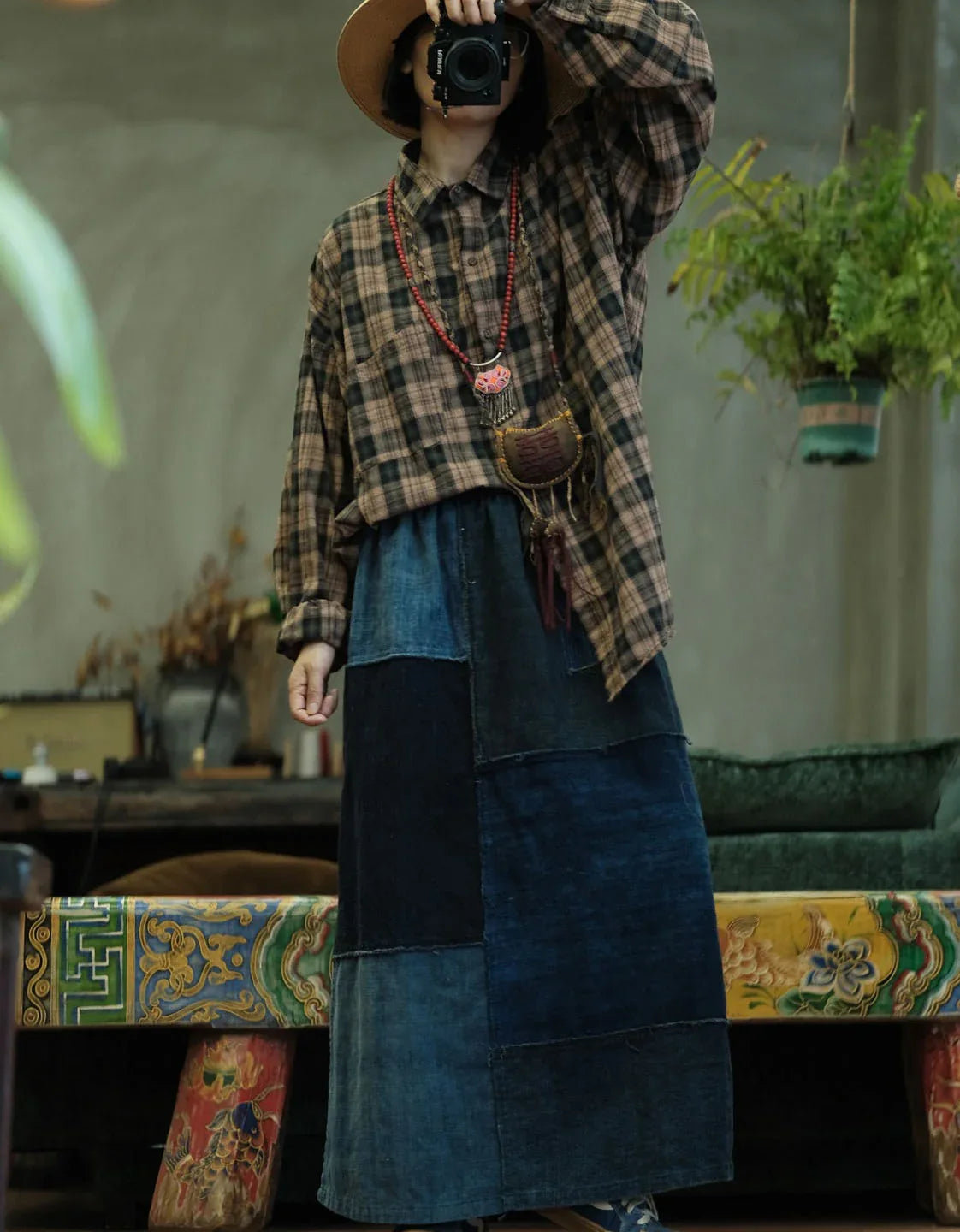 Comfortable Vintage Loose Plaid Shirt for Women - Islinen