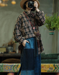 Comfortable Vintage Loose Plaid Shirt for Women - Islinen