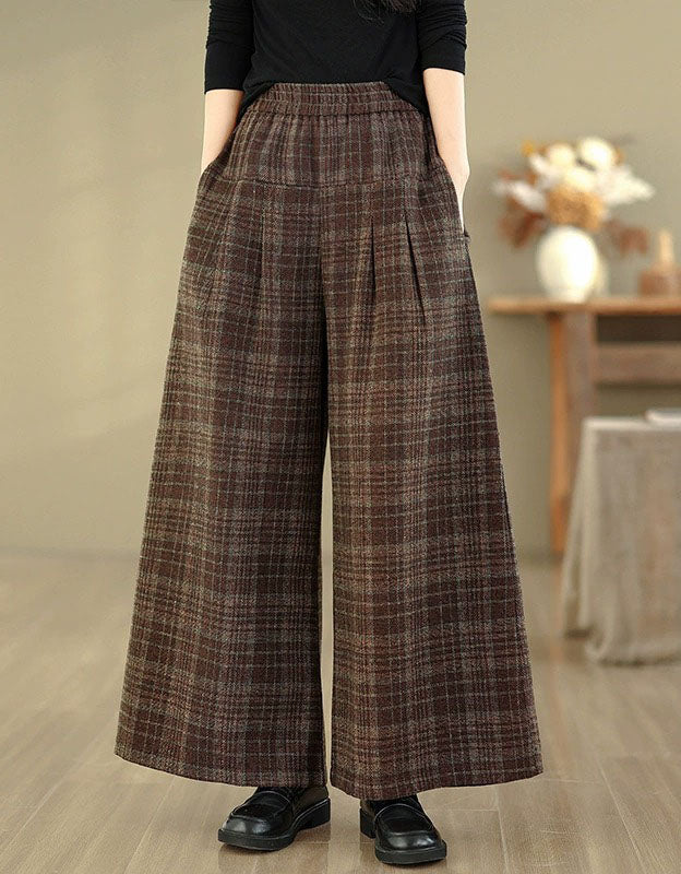 women’s vintage plaid wide leg pants elastic waist