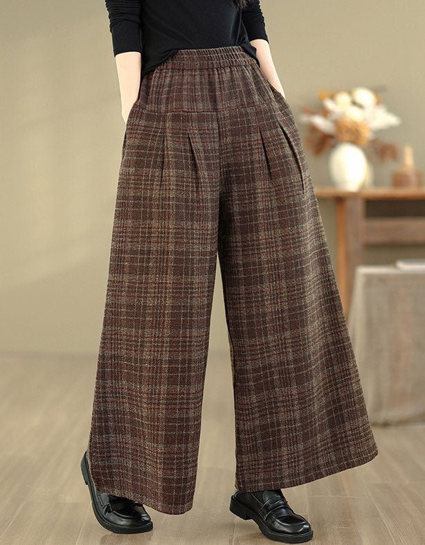 vintage plaid wide leg trousers women side view