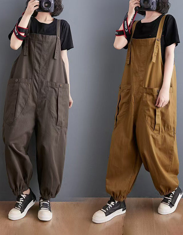 Comfortable Wide Leg Cotton Linen Harem Jumpsuit