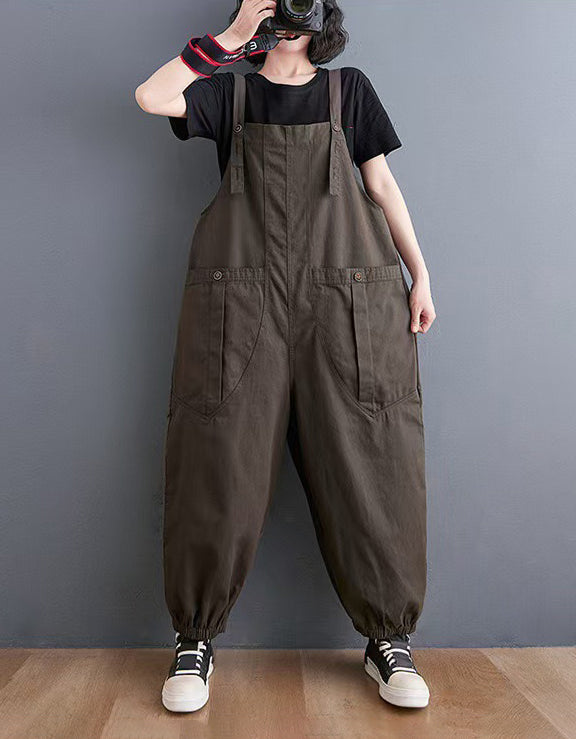 Comfortable Wide Leg Cotton Linen Harem Jumpsuit