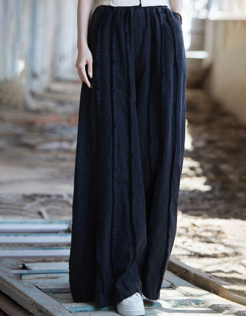 Women’s wide leg linen pants with elastic waist black