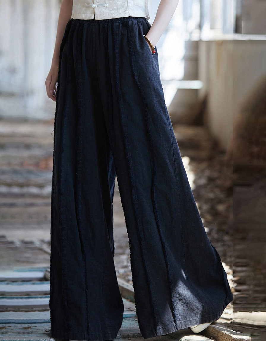 Loose fit linen trousers women breathable fabric black