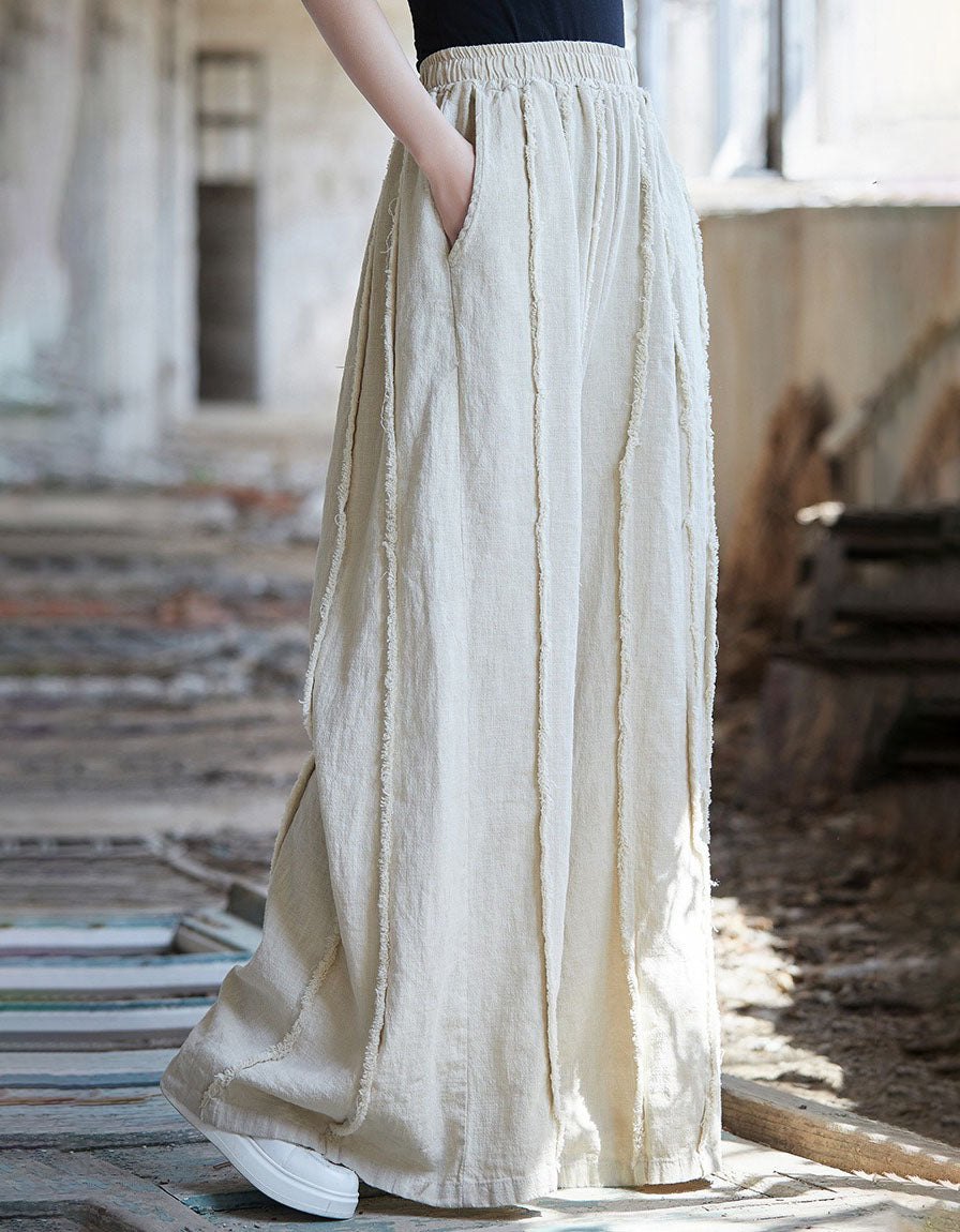 Loose fit linen trousers women breathable fabric beige