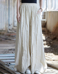 Natural linen wide pants women casual style beige