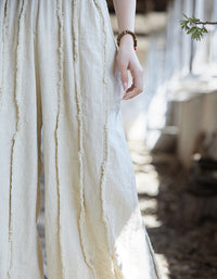 Comfortable elastic waist linen pants for women beige