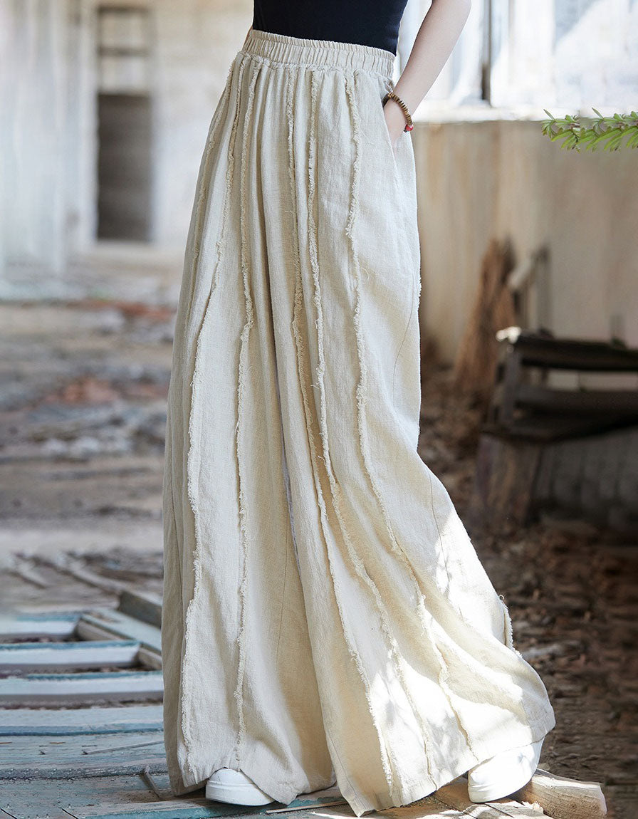 Minimalist wide leg linen pants women beige
