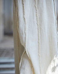 Detail of comfortable elastic waist linen pants for women beige