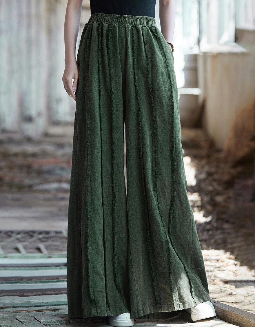 Women’s wide leg linen pants with elastic waist green