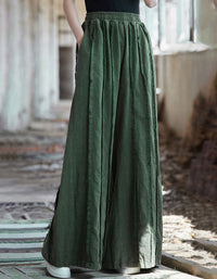 Loose fit linen trousers women breathable fabric green