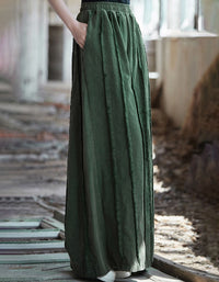 Natural linen wide pants women casual style green