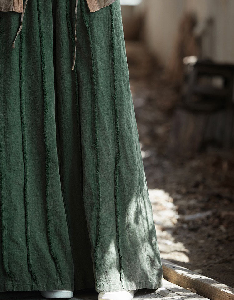 Comfortable elastic waist linen pants for women green