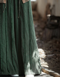 Comfortable elastic waist linen pants for women green