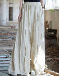 Women’s wide leg linen pants with elastic waist beige