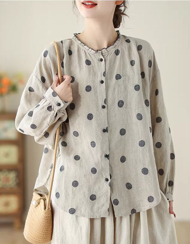 Women’s Polka Dot Linen Shirt with long sleeves and button closure