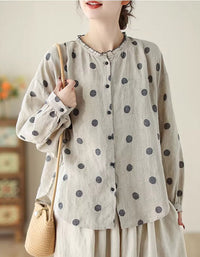 Women’s Polka Dot Linen Shirt with long sleeves and button closure