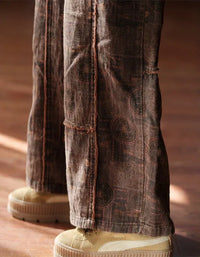 Comfortable Women's Vintage Patchwork Cotton Wide Leg Trousers - Islinen