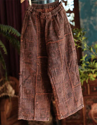 Comfortable Women's Vintage Patchwork Cotton Wide Leg Trousers - Islinen