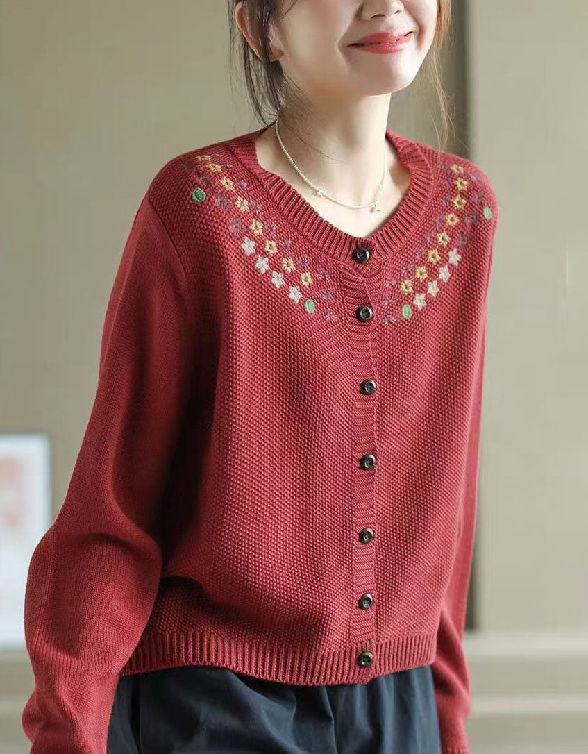 Women's Comfortable Floral Embroidery Cardigan Sweater