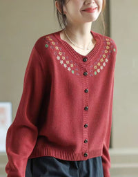 Women's Comfortable Floral Embroidery Cardigan Sweater