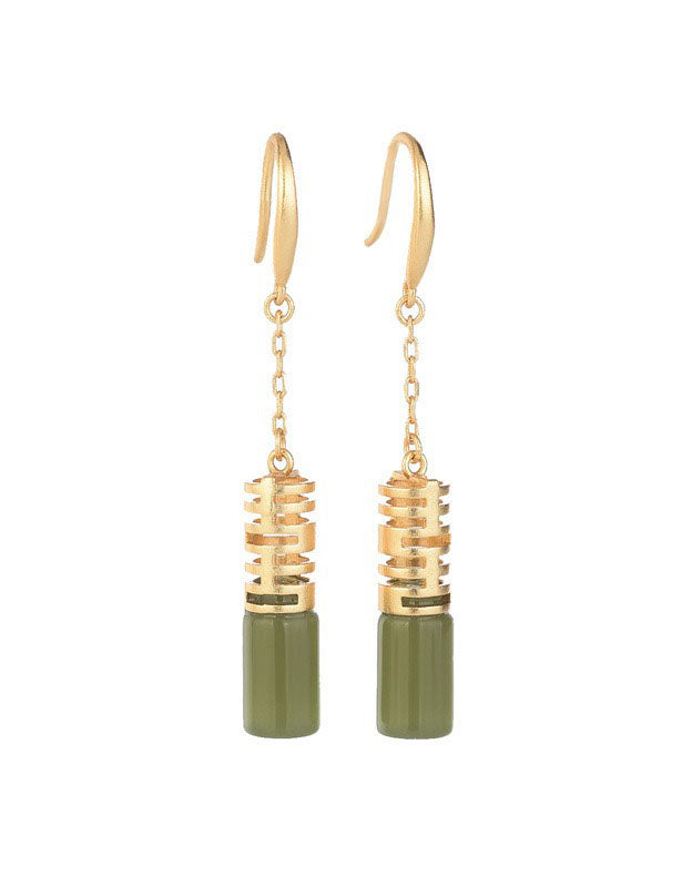 Copper Gold-plated Imitation Jade Drop Earrings