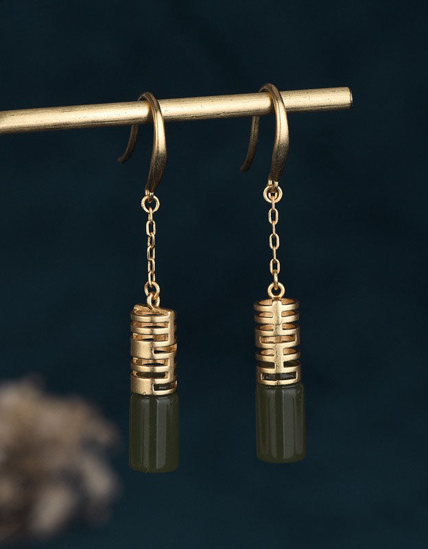 Copper Gold-plated Imitation Jade Drop Earrings