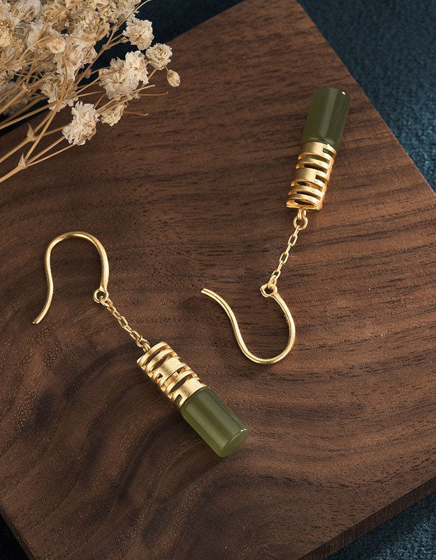 Copper Gold-plated Imitation Jade Drop Earrings