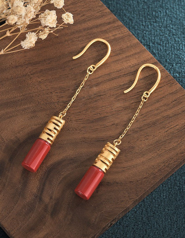 Copper Gold-plated Imitation Jade Drop Earrings