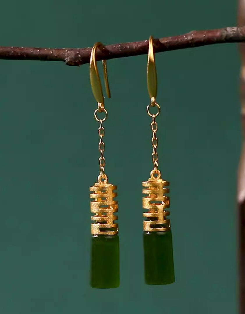 Copper Gold-plated Imitation Jade Drop Earrings