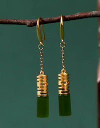 Copper Gold-plated Imitation Jade Drop Earrings