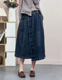 Elastic waist denim skirt for women with pockets