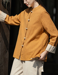 Eco-Friendly Retro Chinese Button Down Ramie Linen Shirt