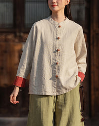 Eco-Friendly Retro Chinese Button Down Ramie Linen Shirt