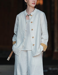 Eco-Friendly Retro Chinese Button Down Ramie Linen Shirt