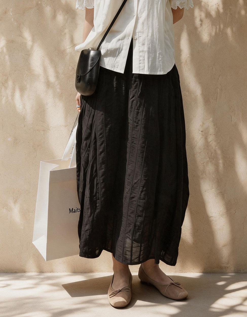 Casual Textured Cotton Linen A-Line Maxi Skirt Women