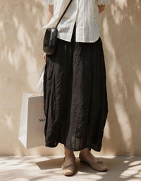 Casual Textured Cotton Linen A-Line Maxi Skirt Women