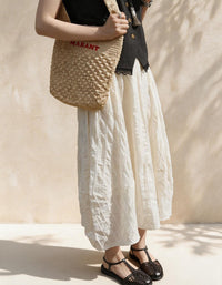 Women Boho White Cotton Linen Flowy Long Skirt