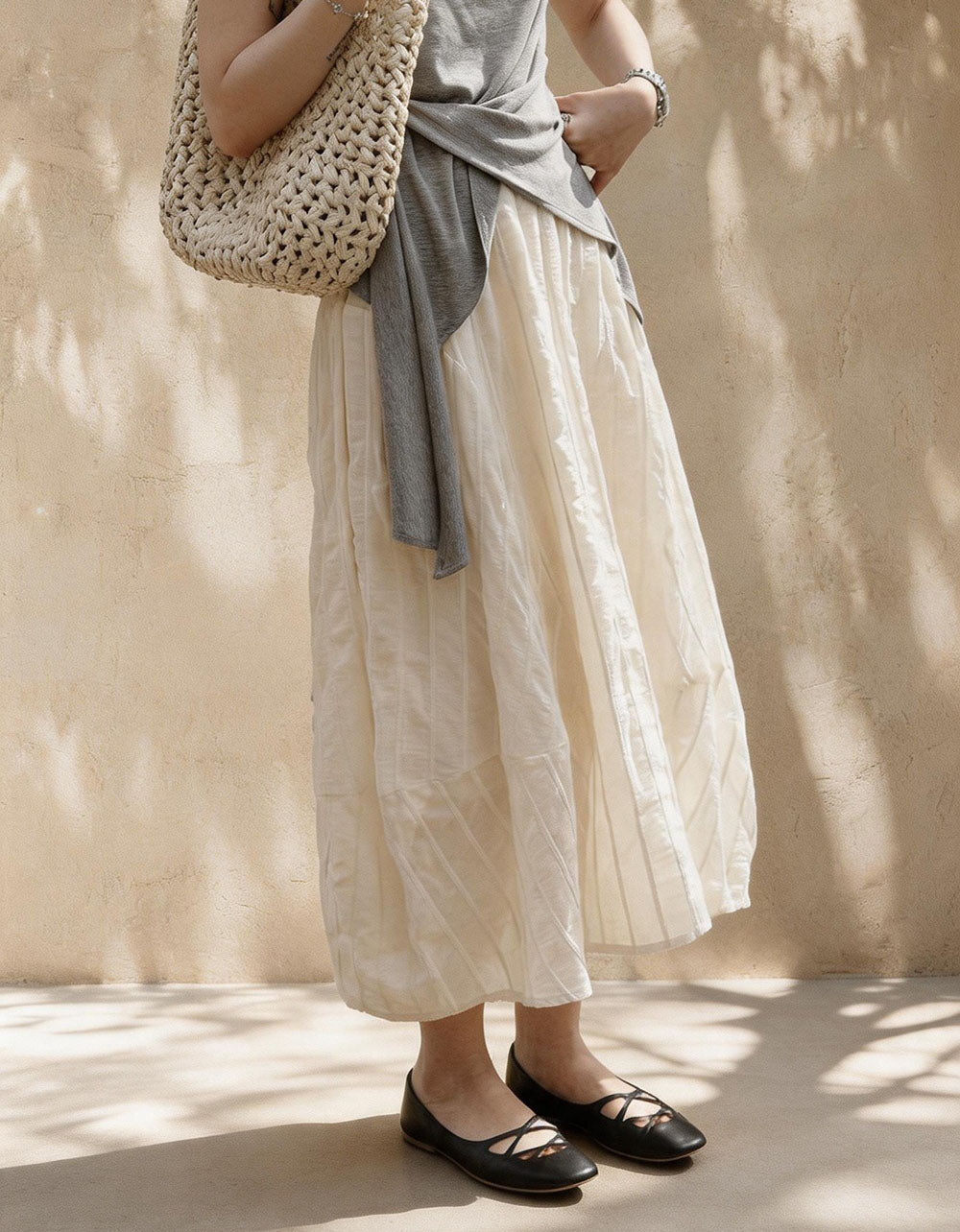 Women Relaxed Fit Cotton Linen Summer Maxi Skirt