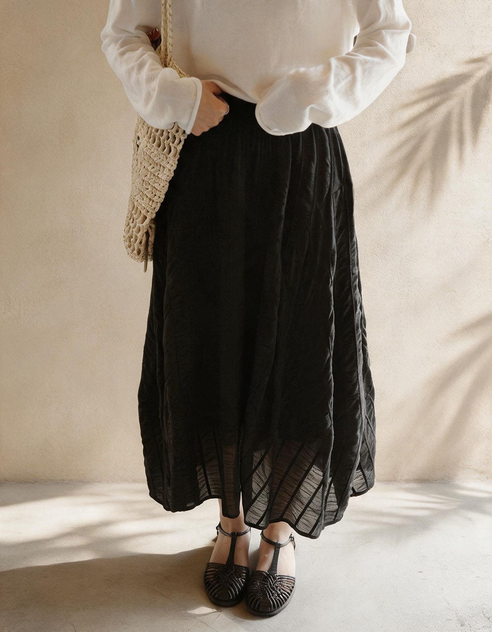 Elegant Textured Cotton Linen Long Skirt for Women