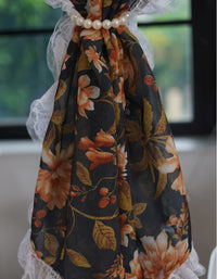 Elegant Vintage Floral Print Curtain with Lace Trim