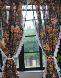 Elegant Vintage Floral Print Curtain with Lace Trim