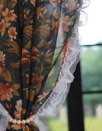 Elegant Vintage Floral Print Curtain with Lace Trim