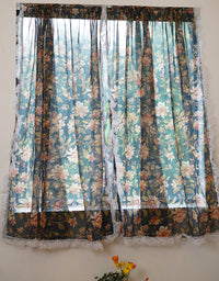 Elegant Vintage Floral Print Curtain with Lace Trim