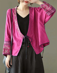 Autumn Embroidered Long-sleeved Linen Hanfu Cardigan