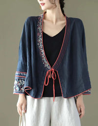 Autumn Embroidered Long-sleeved Linen Hanfu Cardigan