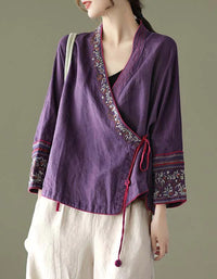 Autumn Embroidered Long-sleeved Linen Hanfu Cardigan