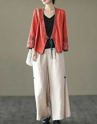 Autumn Embroidered Long-sleeved Linen Hanfu Cardigan
