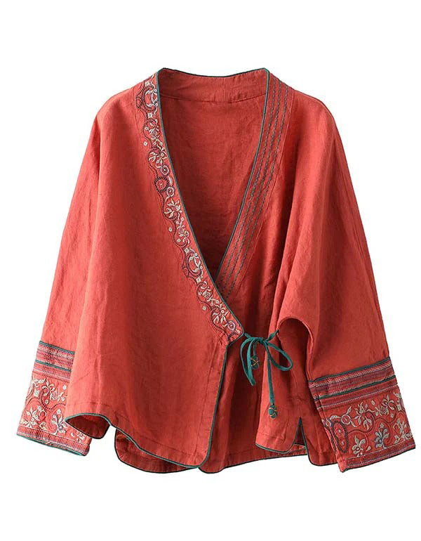 Autumn Embroidered Long-sleeved Linen Hanfu Cardigan