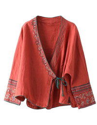 Autumn Embroidered Long-sleeved Linen Hanfu Cardigan